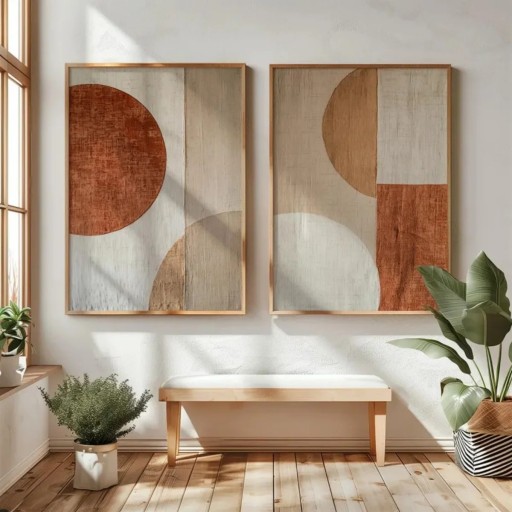 Absztrakt japán plakátok geometriai formák 40x60 cm vászon bézs fehér narancs fali dekoráció nappalihoz
