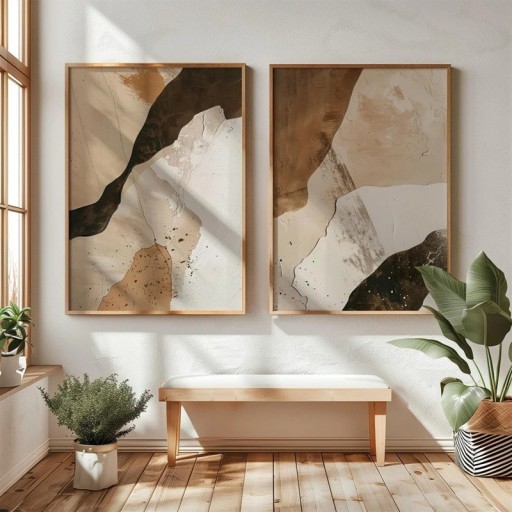 Absztrakt japán plakátok szerves formák 40x50 cm vászon bézs barna fekete fali dekoráció belső tér