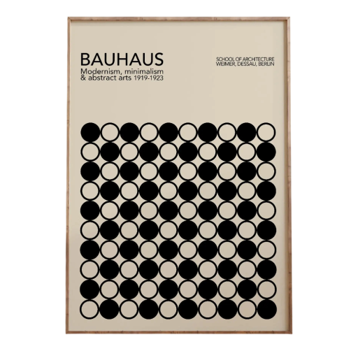 Absztrakt poszter 30 x 40 cm Bauhaus fekete és bézs körök Geometrikus fali dekoráció Modern nyomtatott vászon kép keret nélkül