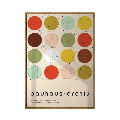 Absztrakt poszter 30 x 40 cm Töltött színes körök Bauhaus geometriai kompozíció Modern fali dekoráció Vászon nyomtatás Keret nélkül