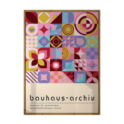 Absztrakt poszter 50 x 70 cm Bauhaus rózsaszín-lila geometriai minták Modern falikép vászonnyomtatás dizájn dekoráció keret nélkül