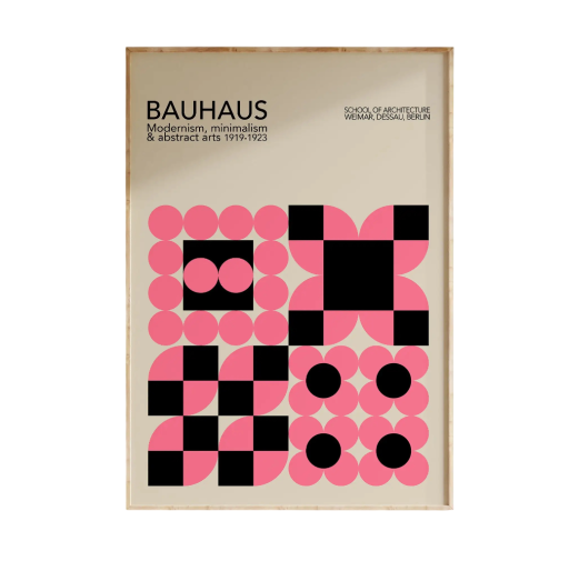 Absztrakt poszter Bauhaus 40 x 60 cm Minimalista rózsaszín-fekete formák Modern dekoráció a falra nyomtatott vászon kép keret nélkül