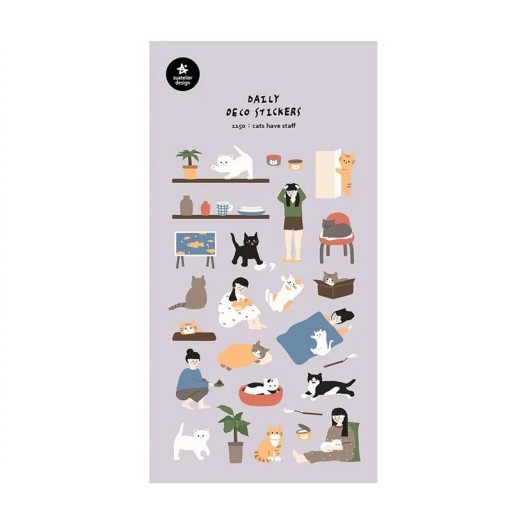 Abțibilduri pe foaie cu motive de pisici și gospodărie 9,2x15 cm hârtie mov pastel pentru scrapbook, diariu, decorarea caietelor, albumelor