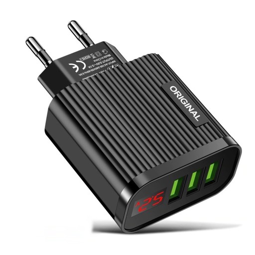 AC-opladeradapter 3 USB-porte med display