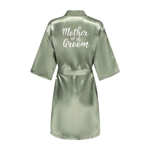 Accappatoio da donna verde in seta artificiale Elegante accappatoio leggero da legare con la scritta MOTHER OF THE GROOM Abbigliamento stiloso