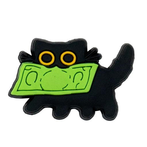 Accesoriu pentru crocsy pisica neagră cu bani PVC negru verde decor pentru încălțăminte crocs decorare încălțăminte cu motiv de pisică