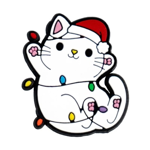Accessoire pour crocs chat blanc avec bonnet de Noël décoration en PVC pour chaussures crocs décoration de chaussures avec lumières et motif de Noël