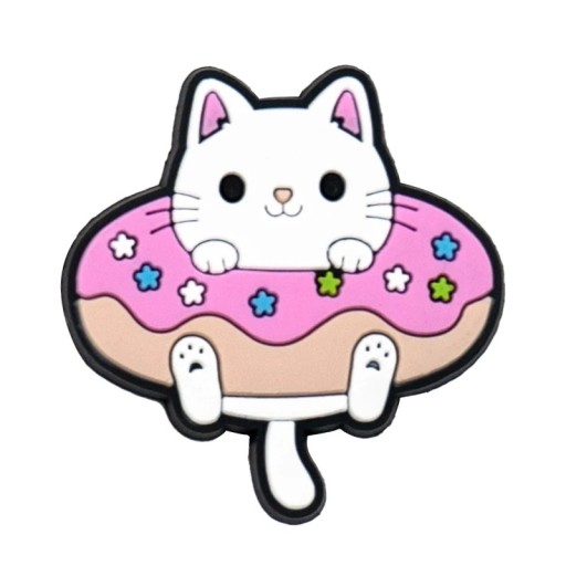 Accessoire pour crocs chat blanc dans un donut rose décoration en PVC pour chaussures crocs décoration de chaussures motif ludique pour chaussures