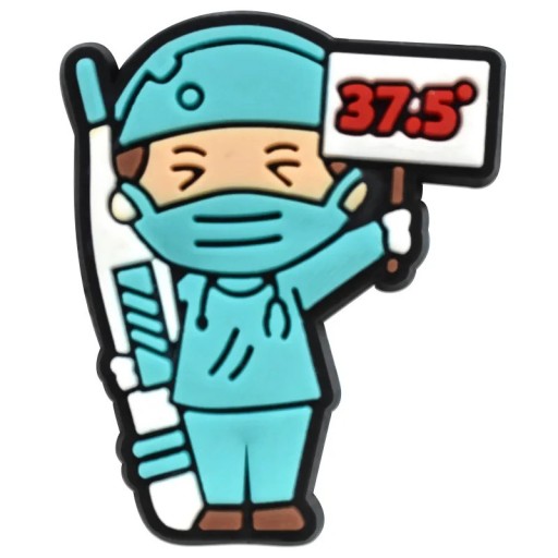 Accessorio per crocs chirurgo con termometro 2–3 cm PVC decorazione sanitaria blu per scarpe con figura del medico e motivo della temperatura