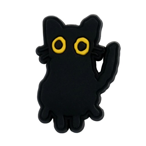 Accessorio per crocs gatta nera seduta in PVC decorazione nera gialla per scarpe crocs decorazione con motivo di gatto