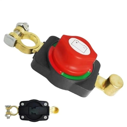 Accu-ontkoppelaar draaibaar 9 x 6,3 cm Stevig ABS behuizing en messing klemmen Hoofdschakelaar voor stroom Auto offroad en boot bescherming tegen ontlading