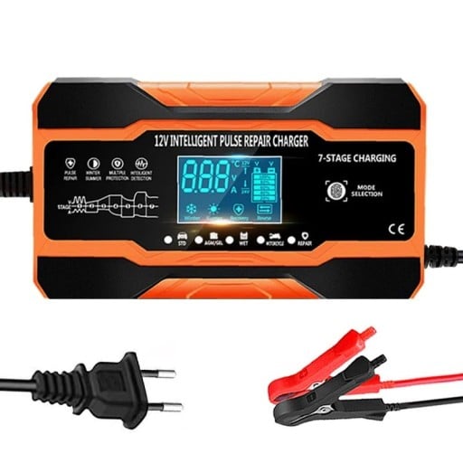 Acculader 12 V 12 A Slimme pulslader met LCD-display voor lood-, AGM- en GEL-accu's EU-stekker