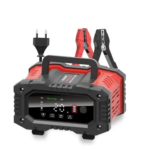 Acculader 12 V / 24 V 20 A Slim intelligente automatische reparatielader met display voor lood-, AGM-, GEL- en LiFePO4-accu's EU-stekker