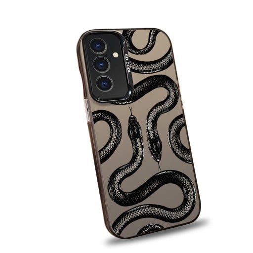 Achtercover voor Samsung Galaxy A55 5G Slangen met Schubben Beschermend en Ultra Dun Mat Grijs met Zwarte Tekening Zwarte Rand Camera Bescherming Voor Dagelijks Gebruik