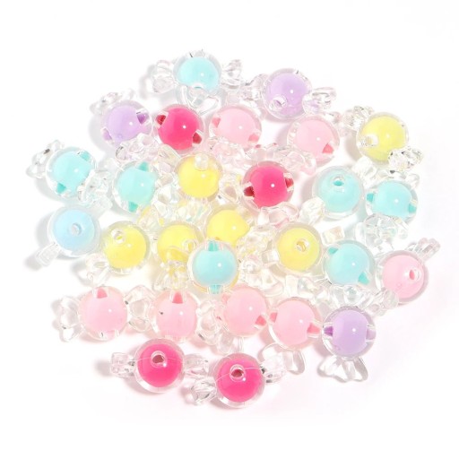 Acrylic Candy Beads 21 x 12 mm 50 pcs Colourful Beads with Transparent Coating Colourful Core Jewellery Making Charms for Bracelets and Necklaces