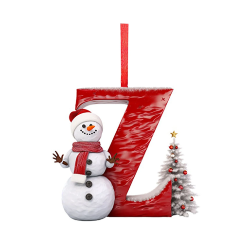 Acrylic Christmas Tree Decoration 8 x 7 cm Letter Z with Snowman Design Red Decoration with Ribbon Christmas Accessory