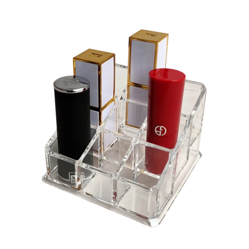 Acrylic Cosmetic Organiser 9 Compartments 9.1 x 9.1 x 6.2 cm Lipstick and Brush Holder Make-up Storage Box Transparent Stand