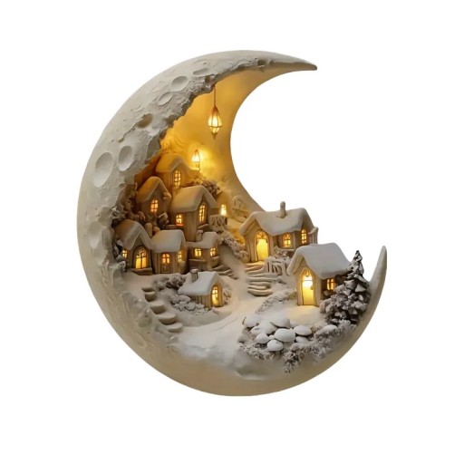 Acrylic Decoration Moon with Village 20x17 cm Table LED Ornament for Interior 3D Effect