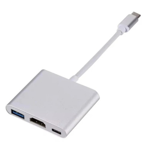 Adaptador 3 em 1 USB-C para HDMI, USB 3.0 e USB-C para Alimentação, Conversor de Vídeo e Dados 4K, Comprimento 15 cm para MacBook, Tablet, Portátil, TV