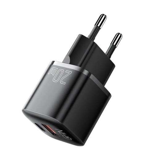 Adaptador de cargador rápido de 20 W GaN con puerto USB C y USB A, compatible con carga rápida de 100-240 V, 5 V y 3 A.