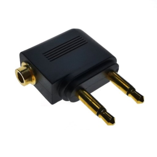 Adaptador para auriculares de avión 2x con conector jack de 3,5 mm macho a jack de 3,5 mm hembra Para toma de a bordo con dos orificios Negro