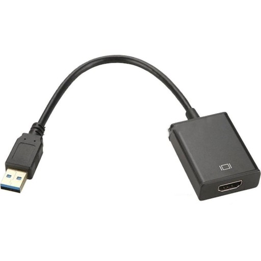 Adaptador USB 3.0 para HDMI para conectar monitor ou televisão ao computador Resolução até 1080p Corpo compacto com cabo curto Acabamento preto