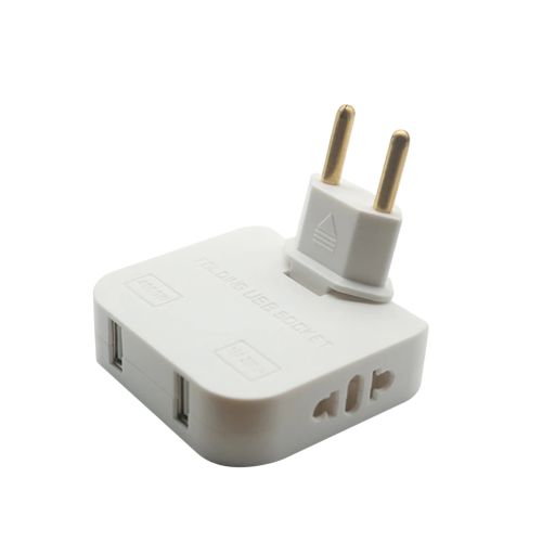 Adaptateur de prise EU Type E/F 250V 10A 2 broches avec 2x USB-A 2,4A et 2x prise universelle Chargeur de voyage Rotatif