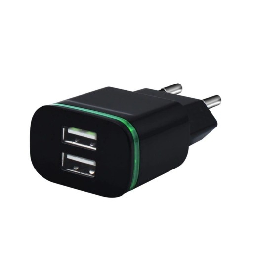 Adaptateur secteur USB double avec éclairage LED