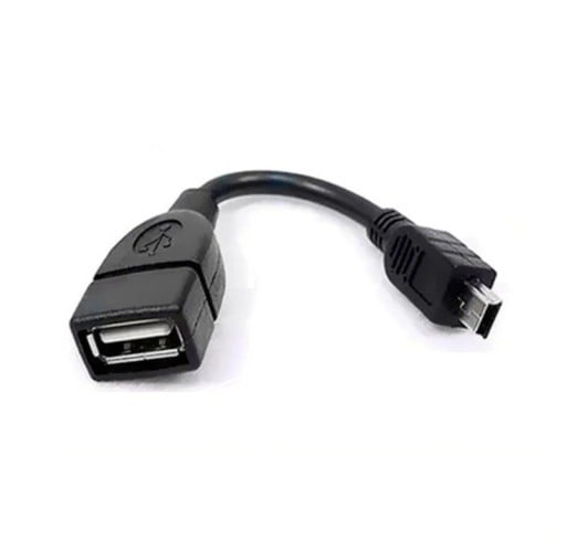 Adapter Mini USB męski na USB-A żeński z krótkim kablem o długości około 10 cm do podłączenia urządzenia z wtykiem USB-A do portu Mini USB Czarny