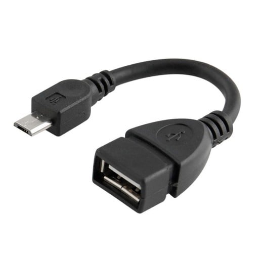 Adaptor Micro USB masculin la USB feminin cu cablu scurt pentru conectarea accesoriilor USB la un dispozitiv cu priză Micro USB. Culoare neagră