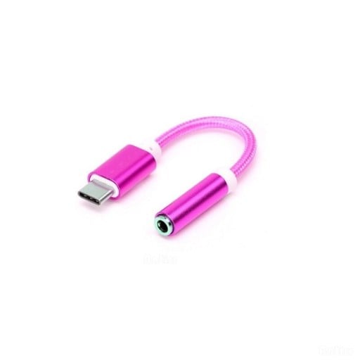Adaptor USB-C la 3,5mm jack pentru conectarea căștilor la un dispozitiv cu conector USB-C Cablu împletit scurt de 12 cm Culoare roz închis