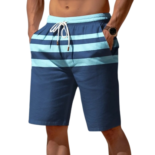 Ademende gestreepte shorts voor heren in de zomer, lichtgewicht materiaal, comfortabel voor op het strand, trekkoord, losse pasvorm, stijlvolle zomerkleding voor op vakantie