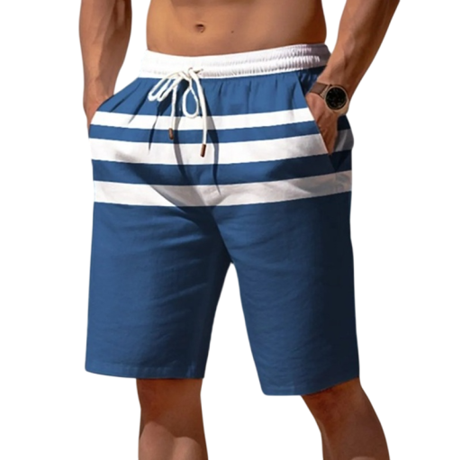 Ademende gestreepte shorts voor heren in de zomer, lichtgewicht materiaal, comfortabel voor op het strand, trekkoord, losse pasvorm, stijlvolle zomerkleding voor op vakantie