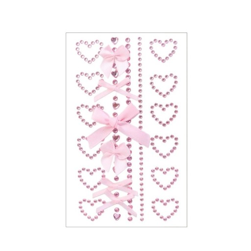 Adesivi per il viso alla moda con fiocco e nastro di strass Arch con cuori più piccoli e fiocchi Decorazioni in tessuto e strass acrilici