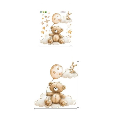 Adesivo da parete 38 x 35 cm Orsetto con coniglietto Trasparente vinile opaco Decorazione murale delicata per la stanza dei bambini Applicazione