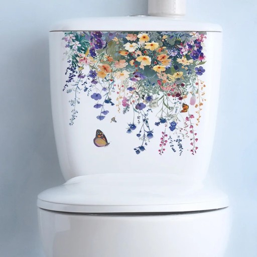 Adesivo decorativo per serbatoio WC 29 x 25 cm Motivo fiori, foglie e farfalla adesivo per toilette Applicazione facile Decorazione naturale ed elegante