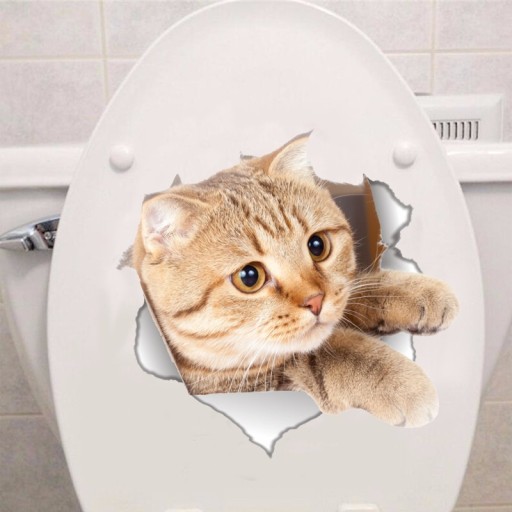 Adhesivo 3D impermeable para baño - Perro y gato