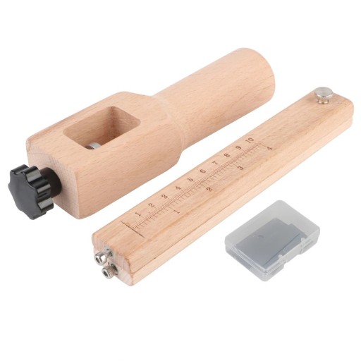 Adjustable Leather Strap Cutter 18 x 16.5 x 3 cm Natural Wooden with Blades for Cutting Leather and Leather Straps