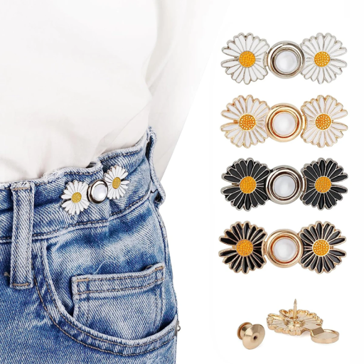 Adjustable Metal Waist Buckle 4.6 x 1.9 cm Pearl Decor with Flowers Tightening Trousers No Sewing Elegant Clip for Jeans Skirts Shorts