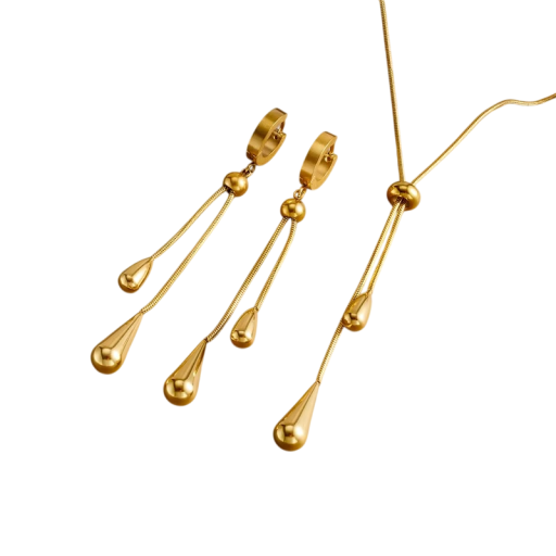 Adjustable Necklace 50+6 cm and Earrings 7.5 cm Gold Set with Drops Fashion Jewellery for Women Party Wedding Anniversary Elegant Accessory