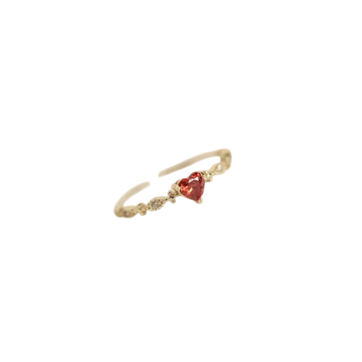 Adjustable Size Universal Open Thin Ring with Red Heart-Shaped Crystal Decorative Band Luxury Women's Jewellery