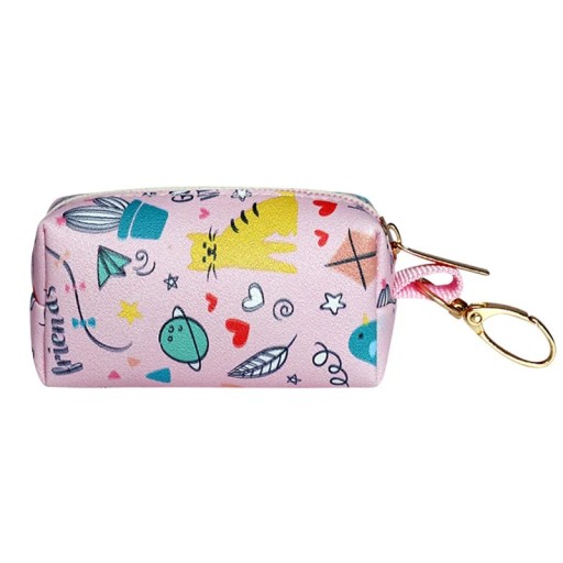 Adjustable Travel Dog Waste Holder 9.5x5x5 cm Bag Dispenser for Poop Bags in Polyester with Carabiner Colourful Design for Pets