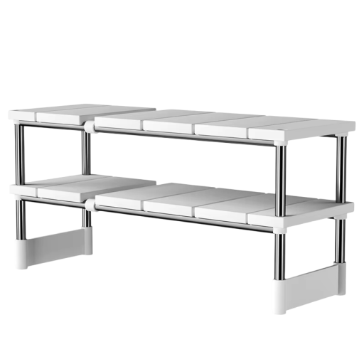 Adjustable Two-Tier Under-Sink Organiser with Expandable Width 50–75 × 54 × 25 cm Folding White for Cabinet