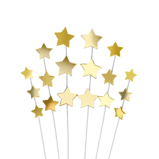 Adorno decorativo dorado en forma de estrella, disponible en tres tamaños. Ideal para tartas y fiestas de cumpleaños. Adorno decorativo dorado en forma de estrella, disponible en tres tamaños. Ideal para tartas y fiestas de cumpleaños.