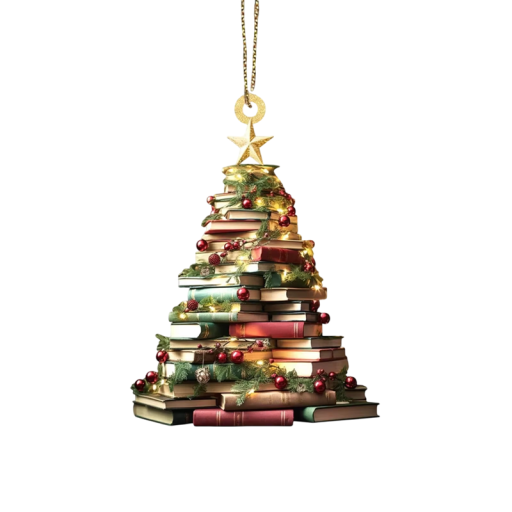 Adorno navideño con motivo de libros Decoración colgante para el árbol de Navidad para amantes de los libros y la literatura Adorno elegante