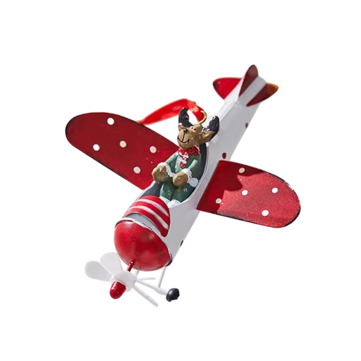 Adorno navideño retro de hierro 12 x 12,5 cm avión con reno decoración colgante antigua para árbol ventanas puertas adorno navideño