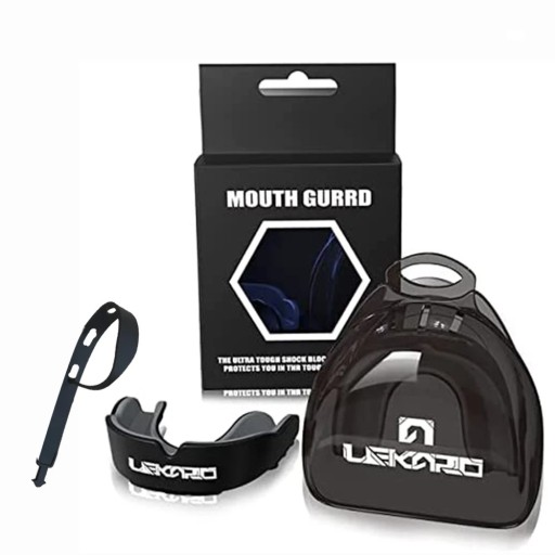 Adult Grey Mouthguard Large Guard with Case and Strap Contact Sports Boxing Training Protection EVA Material