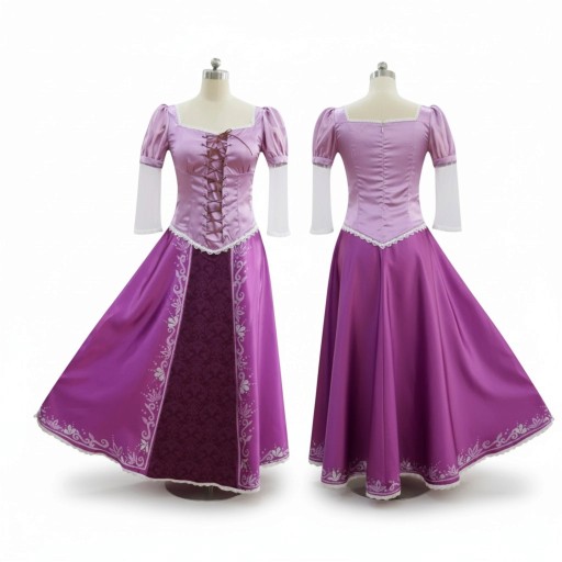 Adult Princess Costume Long Purple Dress with Lacing and Lace Ruffled Sheer Sleeves Polyester For Carnival and Cosplay