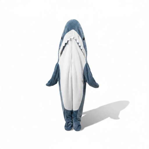 Adult Shark Costume Full Body Outfit with Shark Head Hood and Teeth Polyester and Elastane for Carnival and Halloween