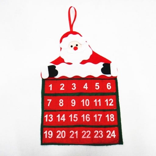Adventný kalendár látkový na zavesenie s 24 číslovanými kapsičkami na sladkosti a drobné darčeky Motiv Santa Clausa Rozmer 30 x 40 cm